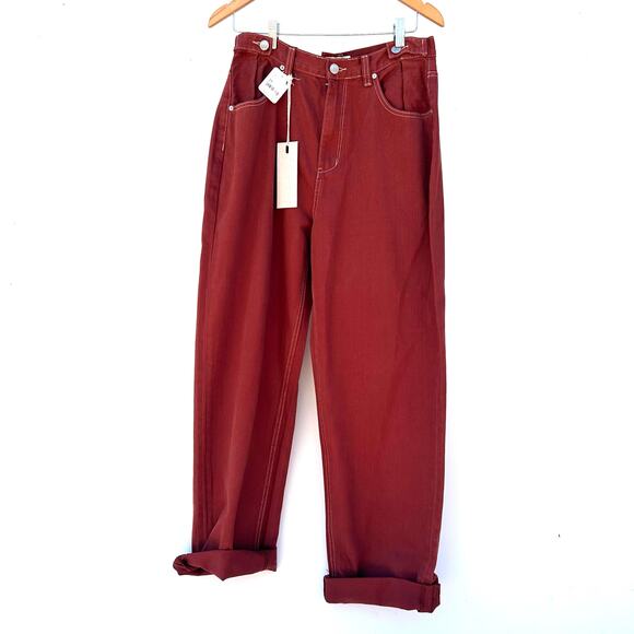 New Free People x ZGY Hi & Loose Denim Jeans Wide Leg Rust Size 29 Baggy Pants - Picture 2 of 12